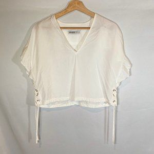 Zara V-neck Crop White w/ Lace-up Sides and Flutter Sleeves